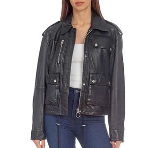 NWT Bagatelle Lamb Leather Army Jacket, Black